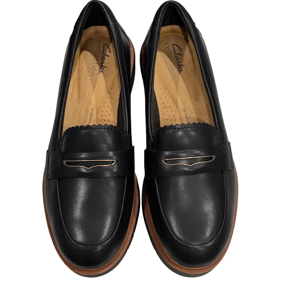 Clarks Westlynn Glow Loafers Womens Size 7 Black Leather Preppy Dark Academia - Picture 3 of 13